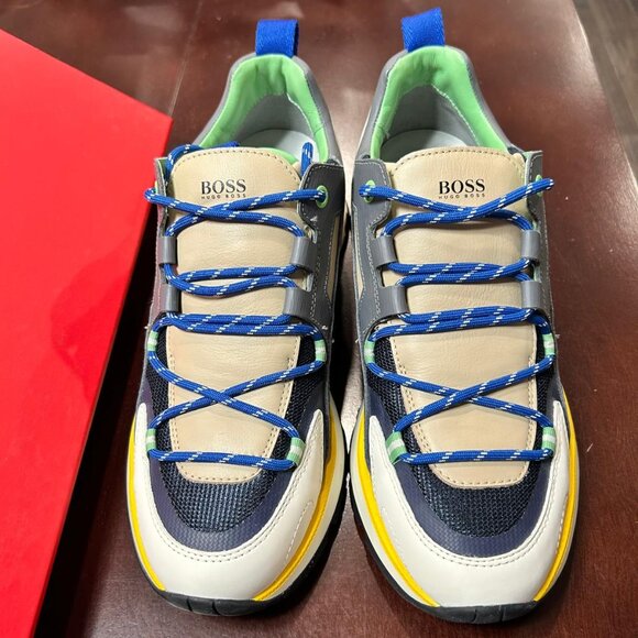 BOSS Panelled-Design Low-Top Leather Sneakers - Picture 3 of 11